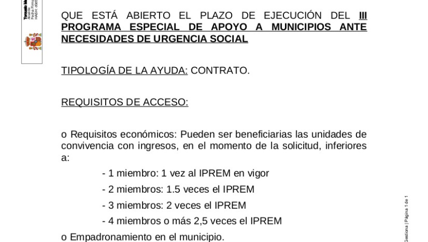 III PROGRAMA ESPECIAL DE APOYO A MUNICIPIOS